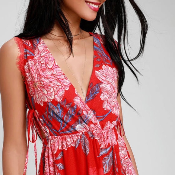 NWT Free People Floral Print Mini Red Dress - Picture 4 of 7